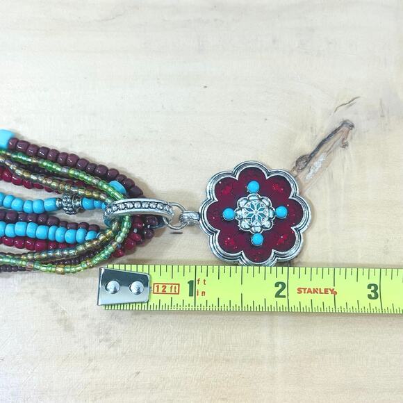Southwestern Style Vtg Necklace Pendant Earrings Turquoise Red Avon Bead Enamel - Picture 12 of 15